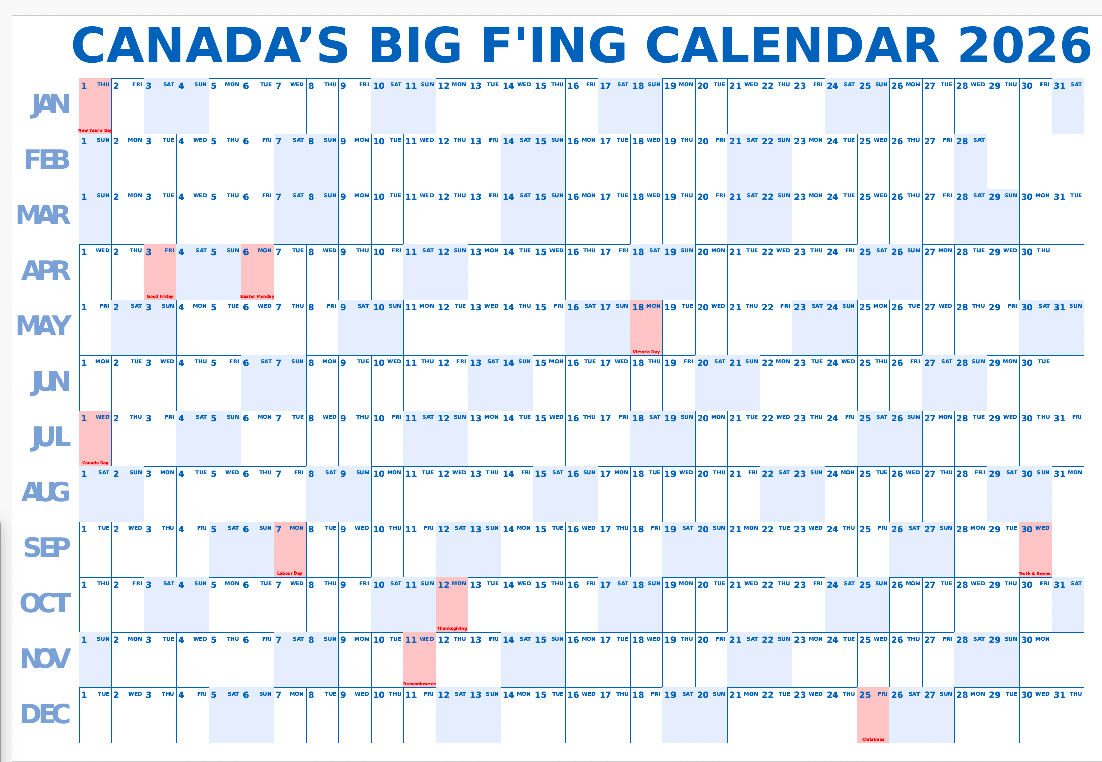 CANADA’S BIG F’ING CALENDAR 2026